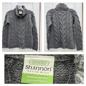 Shannon Woolen Mills Cable Knit Merino Wool Zip Up Sweater Cardigan Womens XS